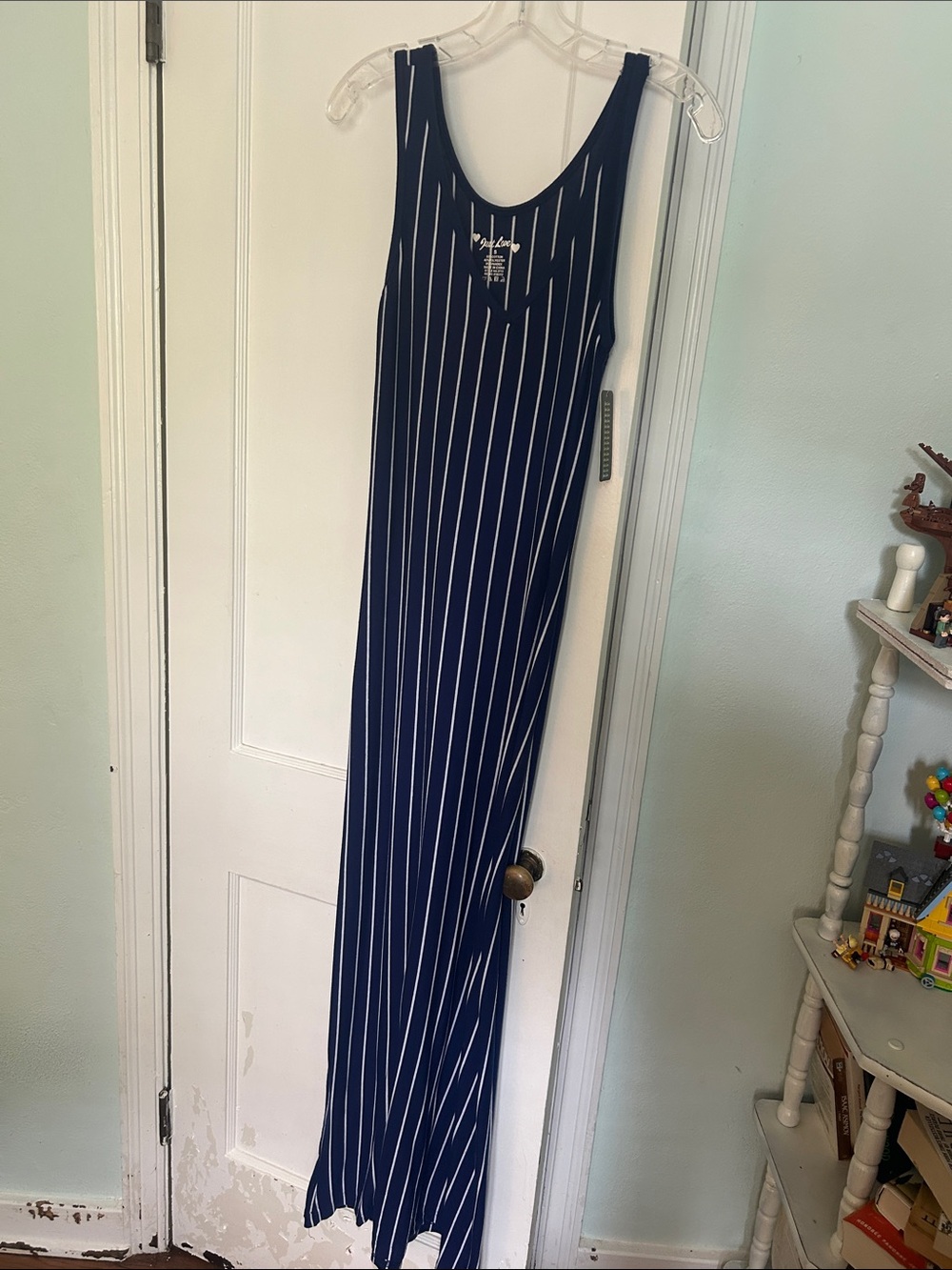 Just Love Navy and White Vertical Stripe Tank Maxi Dress